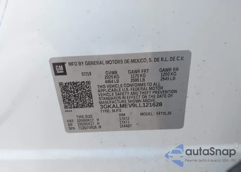 2020 GMC Terrain Fwd Sle z USA, uszkodzony, nr VIN 3GKALMEV9LL121628